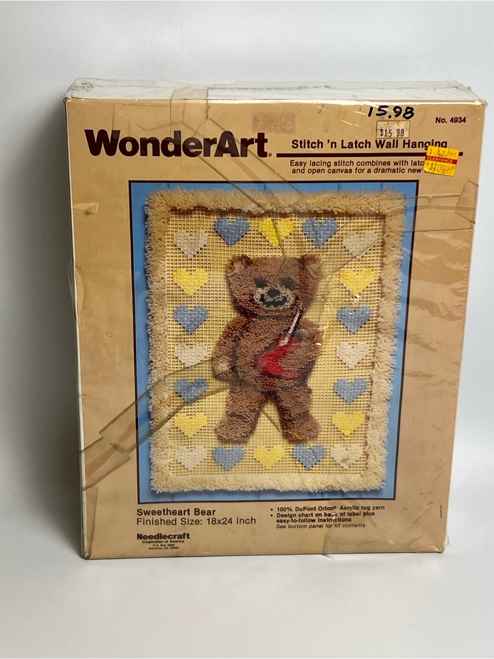 WonderArt Sweetheart Bear Latch Hook Wall Hanging - Brown, Red, Blue, Yellow